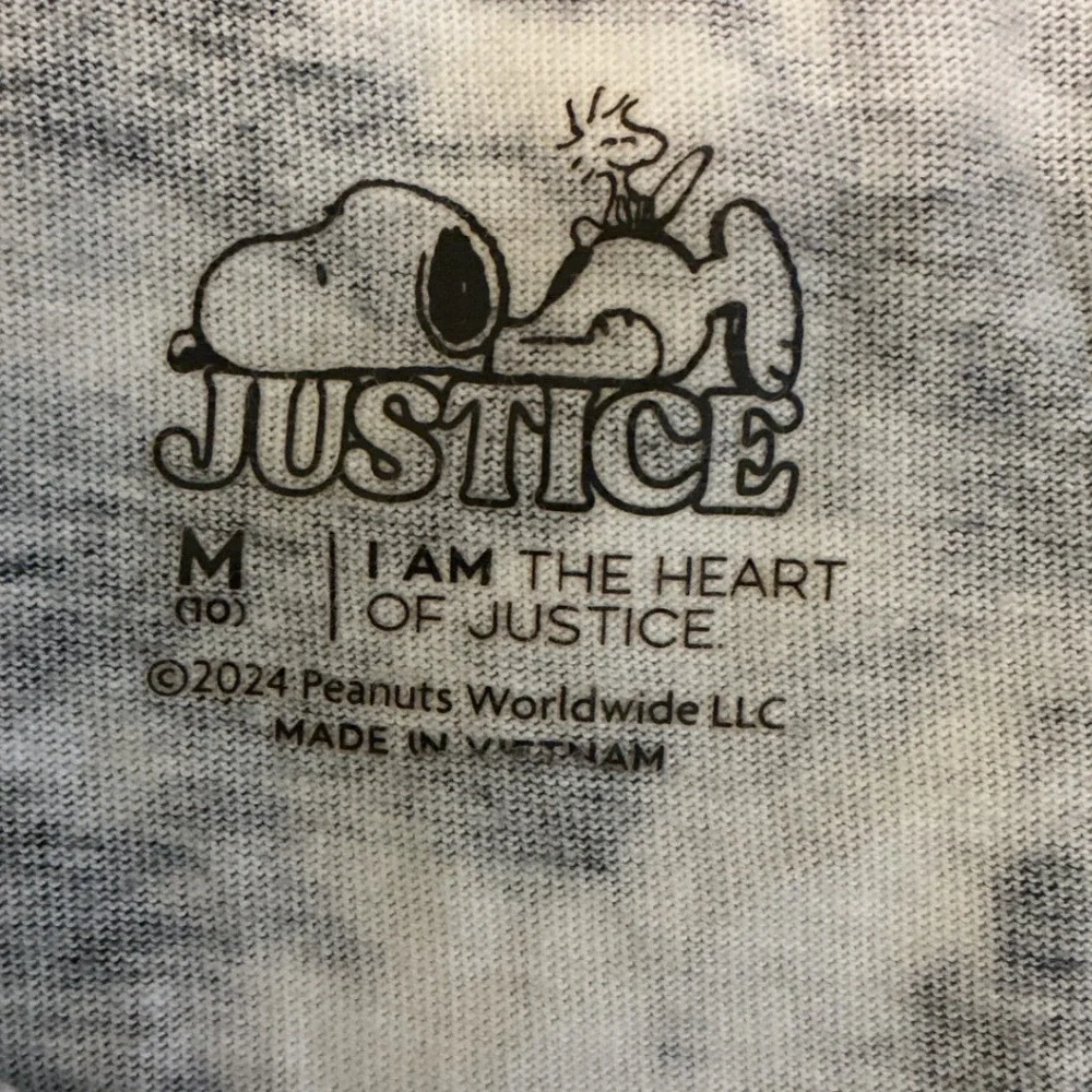 Justice Girls Peanuts Snoopy DJ Tie Dye Graphic T-Shirt Black Grey Size M 10